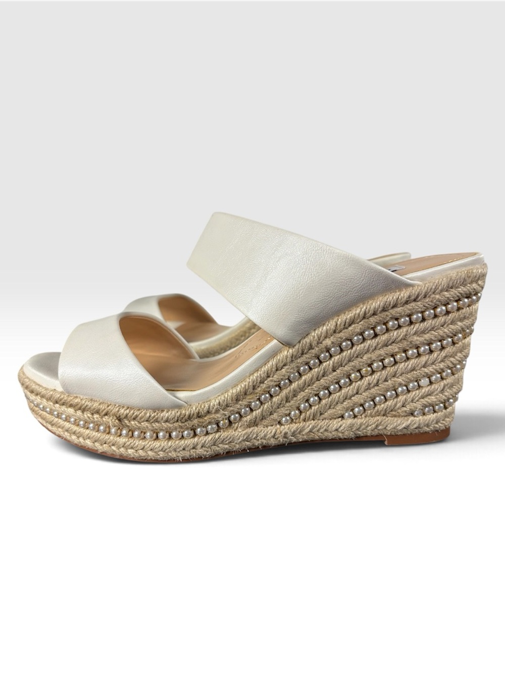Charles David Wedge Espadrille Slide Wedge Sandals in Cream Peal Accents